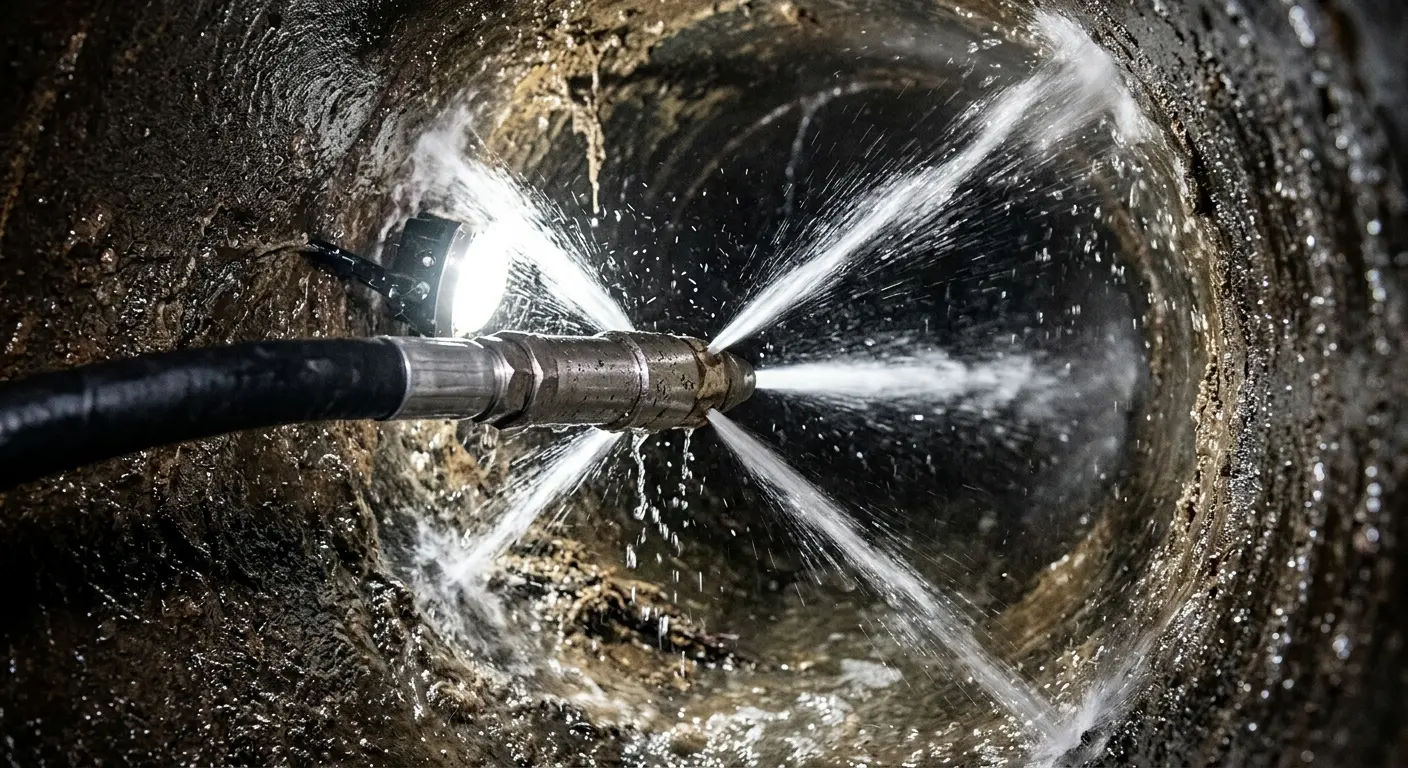 High-pressure hydro jetting nozzle cleaning sewer pipe for Storm Drain Cleaning in Pleasant Hills